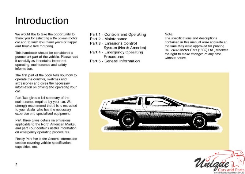 1981 DeLorean Owners Manual Page 12